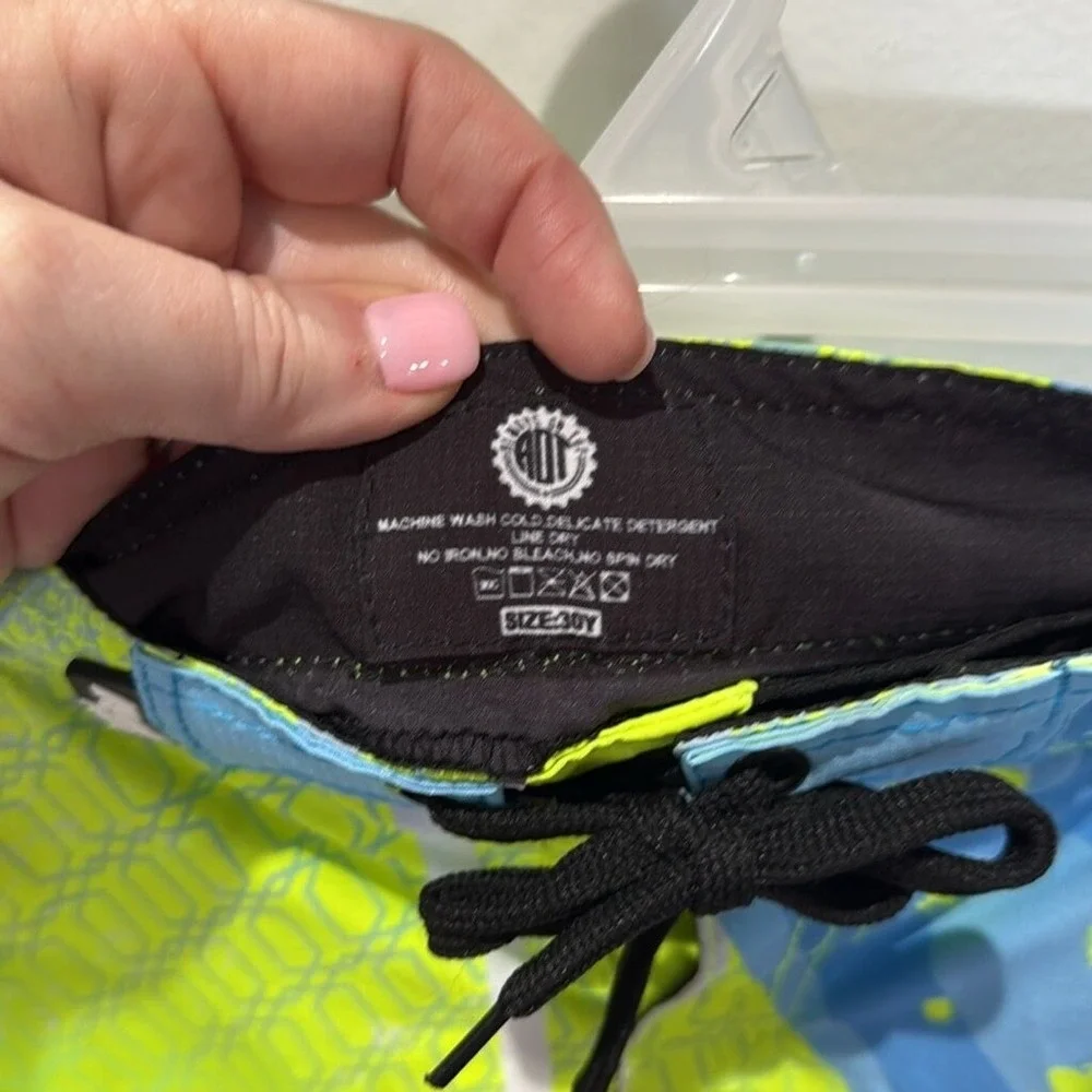 Always on Tap AOT Racing Blue‎ Green Swim Trunks Youth Boys 30